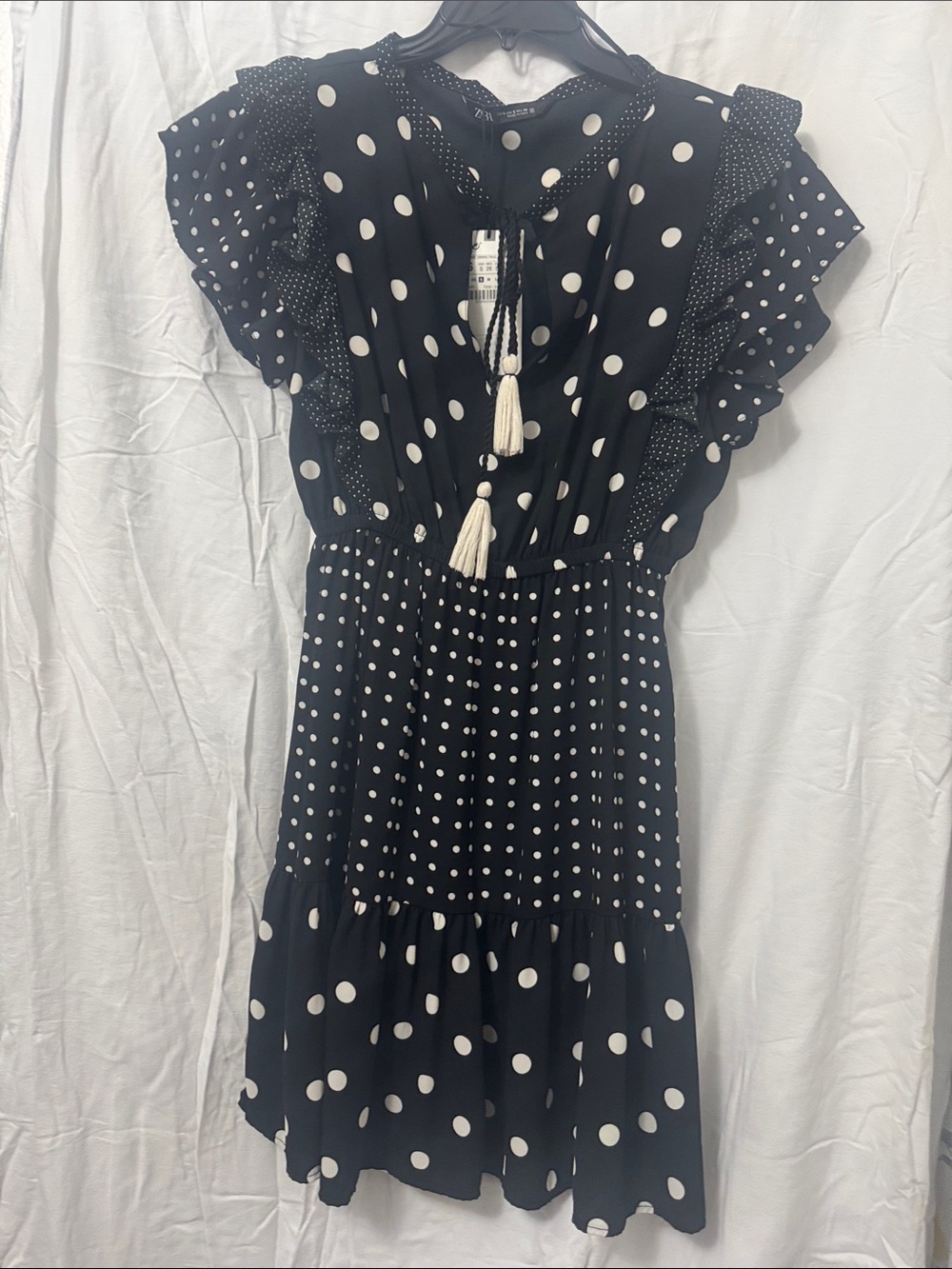 Zara Black and White Polka Dot Ruffle Dress